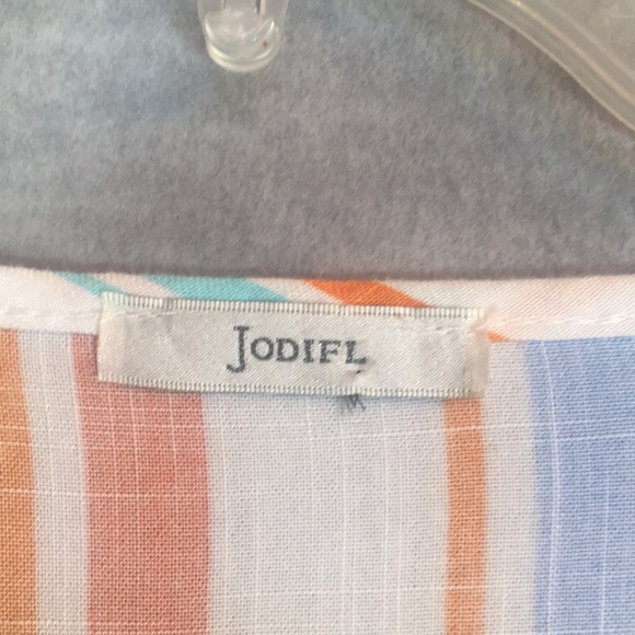 JODIFL Oversized Relaxed Fit Boxy V-Neck Tie Front Soft Comfy Summer Striped Top - Picture 13 of 13